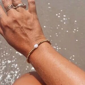 Gold Stretch Bracelet Gold Beads with Pearl Bracelet WATERPROOF non-tarnish